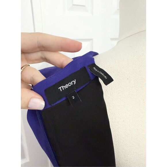 Theory Miyani Admiral Crepe Classic V-Neck Sleeveless Sheath Dress Purple Blue 2 - Picture 4 of 5